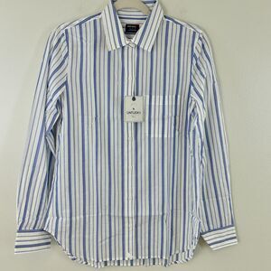 Untuckit Pinot Perse Shirt Womens 4 Striped Blue White Long Sleeve Button‎ Up